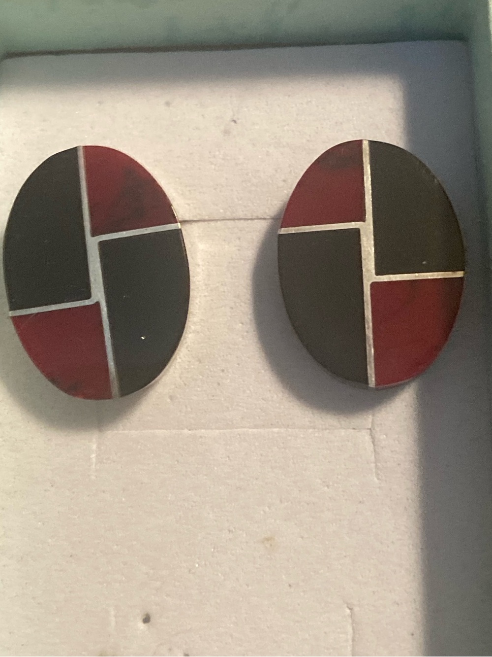 Onyx, Sterling Silver and Red Jasper Earrings